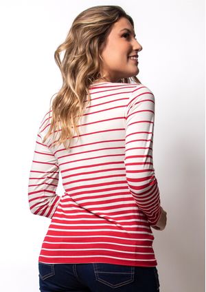 Blusa m/l Pau a Pique Listrada Vermelho