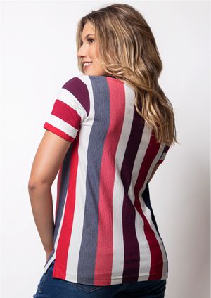 Blusa Pau a Pique Listrada Azul Marinho e Vermelho