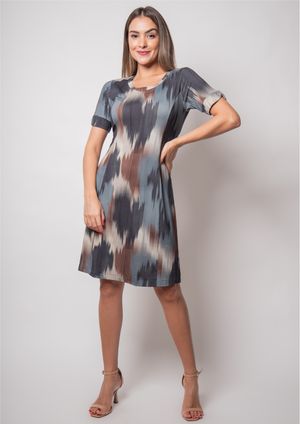 Vestido Pau a Pique Estampado Cinza