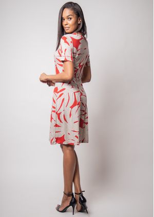 Vestido Pau a Pique Estampado Manga Curta Vermelho