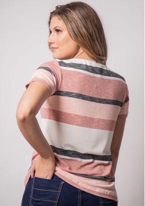 Blusa Pau a Pique Listrada Rosa