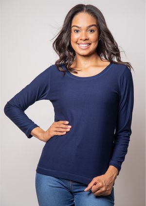 Blusa m/l Pau a Pique Básica Azul Marinho