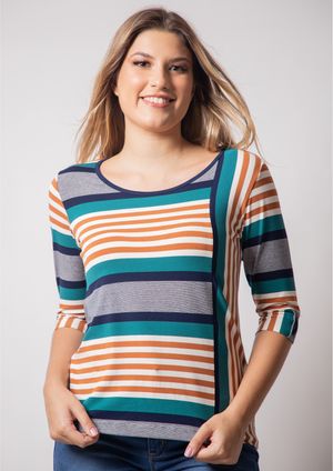 Blusa 3/4 Pau a Pique Listrada Verde