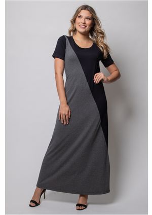 Vestido Longo Pau a Pique básico Cinza