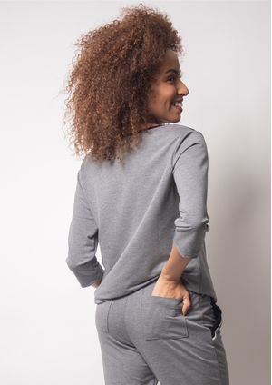 Blusa 3/4 Pau a Pique Básica Cinza