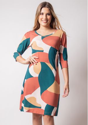 Vestido 3/4 Pau a Pique Estampado Verde