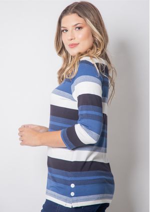 Blusa 3/4 Pau a Pique Listrada Azul