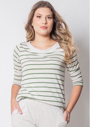 Blusa 3/4 Pau a Pique Listrada Verde