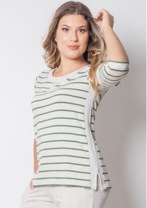 Blusa 3/4 Pau a Pique Listrada Verde