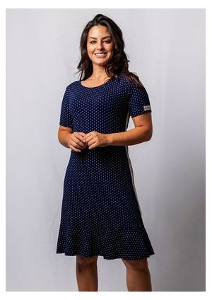 Vestido Pau a Pique Poá Manga Curta Azul Marinho