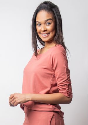 Blusa 3/4 Pau a Pique Básica Moletinho Goiaba