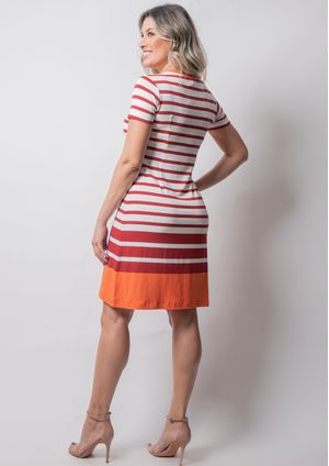 Vestido Pau a Pique Listrado Laranja e Vermelho