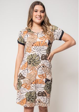 Vestido Pau a Pique Estampado Marrom