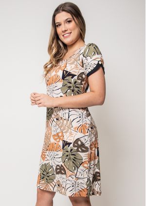 Vestido Pau a Pique Estampado Marrom