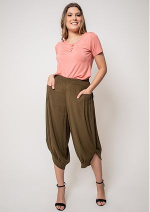 Calça Pantacourt Pau a Pique Viscose Verde Musgo