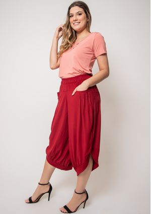 Calça Pantacourt Pau a Pique Viscose Vinho