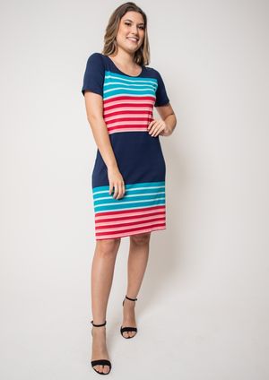 Vestido Pau a Pique Listrado Azul e Rosa