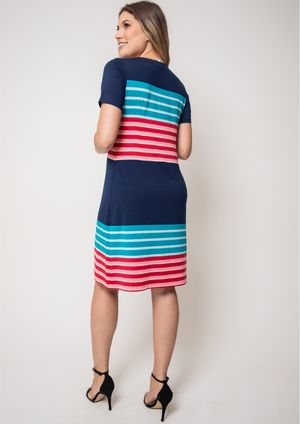 Vestido Pau a Pique Listrado Azul e Rosa