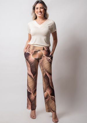 Calça Pau a Pique Estampada Marrom