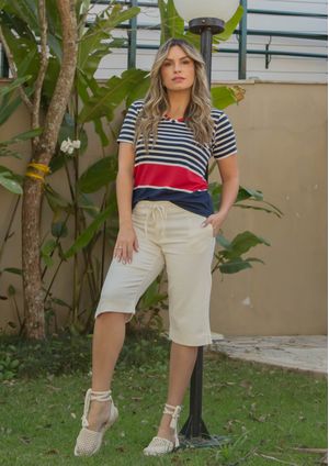 Pantacourt Pau a Pique Básica Linho Cru