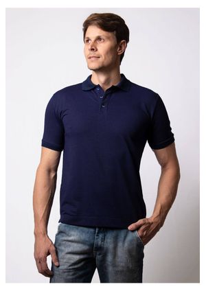 Polo Pau a Pique Piquet Listrada Azul Marinho