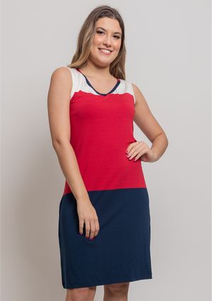 Vestido Pau a Pique Listrado Azul Marinho e Vermelho