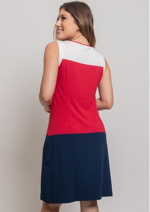 Vestido Pau a Pique Listrado Azul Marinho e Vermelho