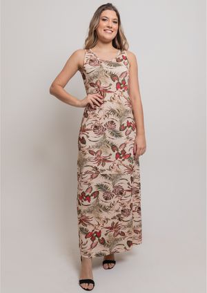 Vestido Longo Pau a Pique Estampado Rosê