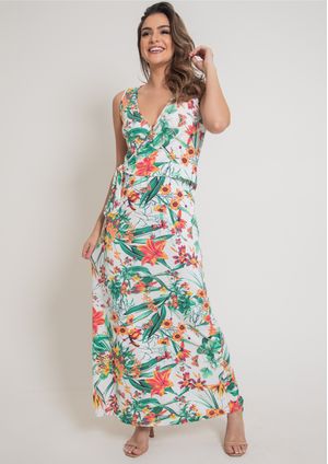 Vestido Longo Pau a Pique Estampado Verde