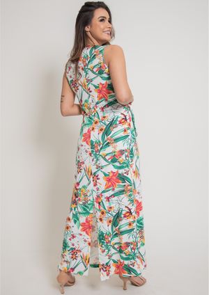 Vestido Longo Pau a Pique Estampado Verde