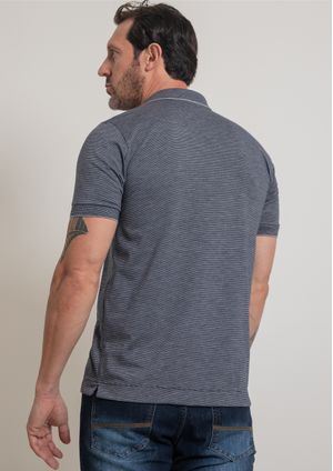Camisa Polo Pau a Pique Listrada Azul Marinho