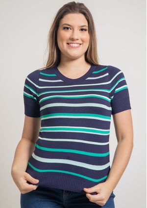Blusa m/c Pau a Pique Modal Azul Marinho e Verde
