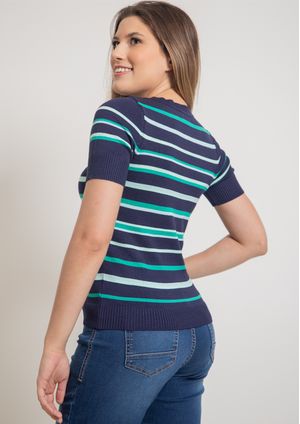 Blusa m/c Pau a Pique Modal Azul Marinho e Verde