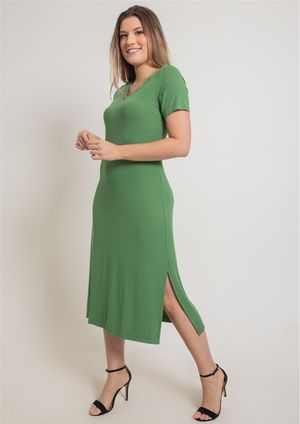 Vestido Longuete Pau a Pique Canelado Verde