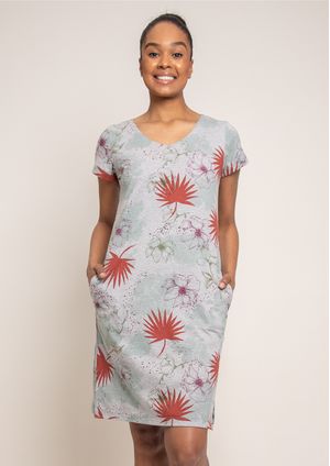 Vestido Pau a Pique  Algodão Estampado Cinza