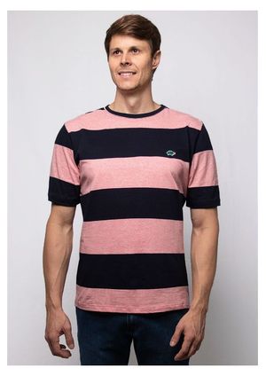 Camiseta Pau a Pique Listrada Azul Marinho e Rosa