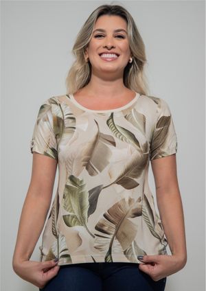 Blusa Pau a Pique Estampada Bege