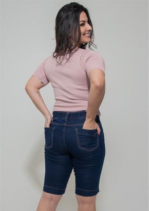 Bermuda Pau a Pique Básica Jeans Escuro