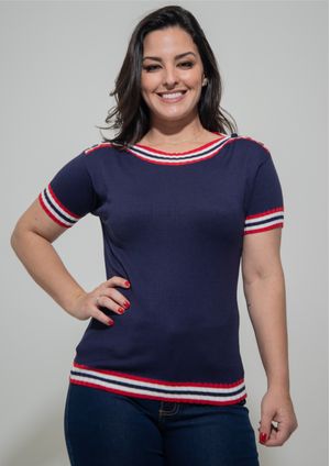 Blusa m/c Pau a Pique Modal Azul Marinho