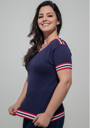 Blusa m/c Pau a Pique Modal Azul Marinho