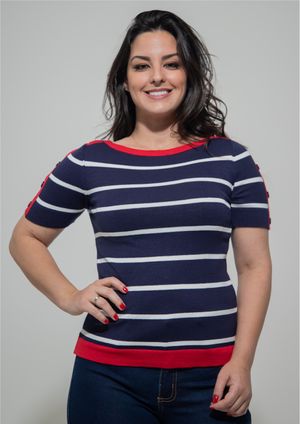 Blusa m/c Pau a Pique Modal Azul Marinho