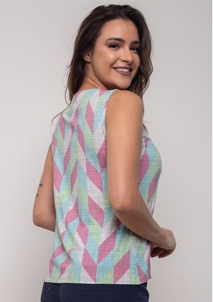 Regata Pau a Pique Estampada Verde e Rosa