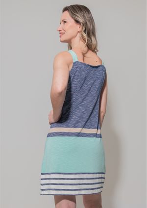 Vestido Pau a Pique Listrado Azul Marinho e Verde