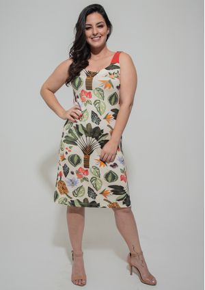 Vestido Pau a Pique Estampado Bege