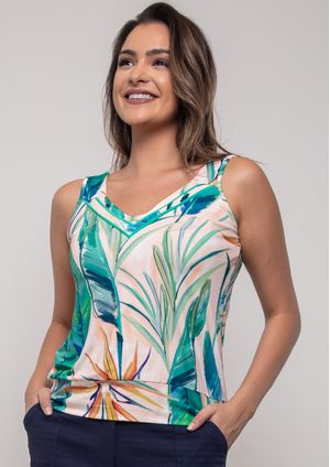 Regata Pau a Pique Estampada Salmom e Verde