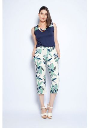 Calça Pau a Pique Pantacourt Estampada Off White