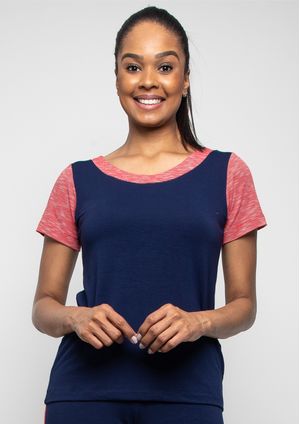 Blusa Pau a Pique Básica Azul Marinho e Vermelho