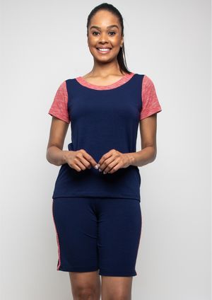 Bermuda Pau a Pique Básica Azul Marinho e Vermelho