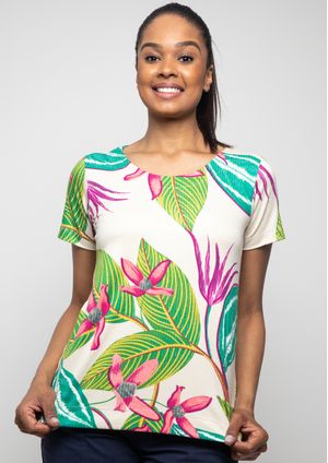 Blusa Pau a Pique Estampada Bege