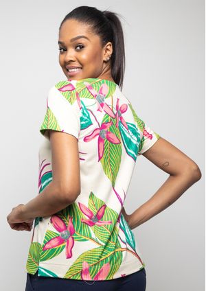 Blusa Pau a Pique Estampada Bege